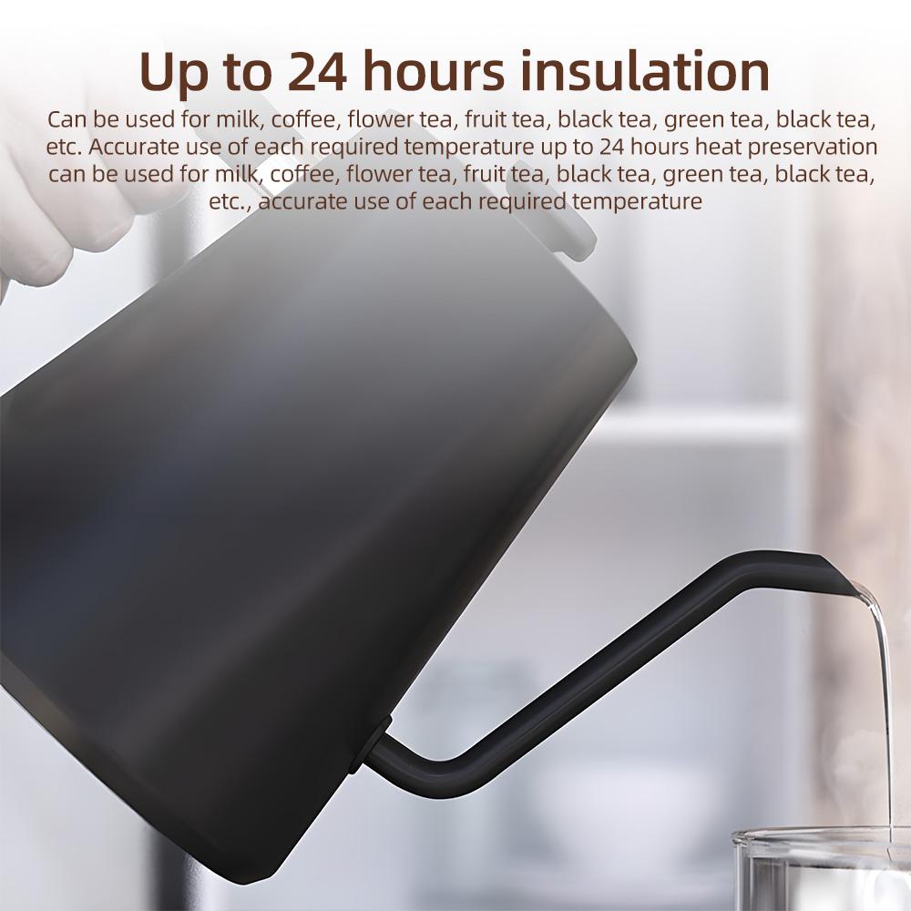 Electric Gooseneck Kettle Temperature Control Pour-Over Kettle for Coffee and Tea 1.0L Silent 1-24H Keep Warm Stainless Steel LCD Display