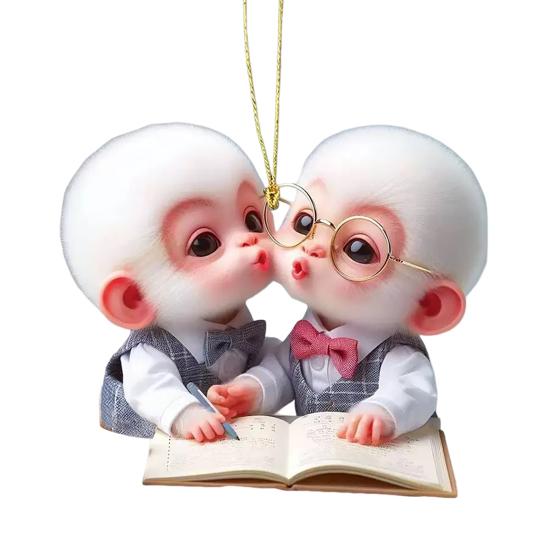 Monkey Car Hanging Pendants Acrylic 2D Car Charms for Backpack Keychain Cute Rearview Mirror Decoration Christmas Gift for Friends