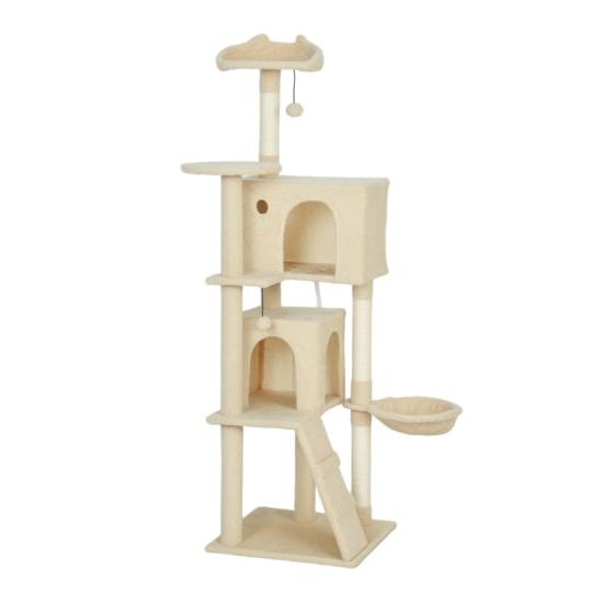 Cat Tree 160cm Cat Tower with Hammock, Ladder, Cave, 2 Plush Balls, Sisal Posts, 48 x 48 x 160cm,
