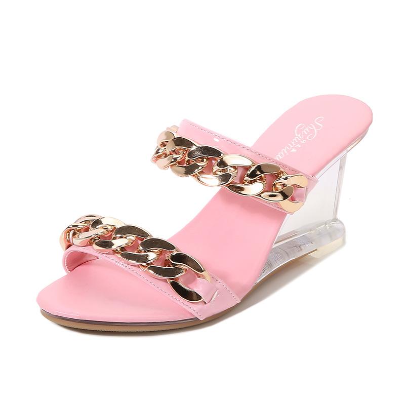 Серия 1098, туфли на танкетке и платформе, см, каблук см, женские простые прозрачные туфли с цепочкой и цепочкой, LFD