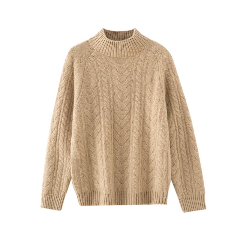 Женский приталенный кашемировый свитер-пуловер крупной вязки на осень/зиму