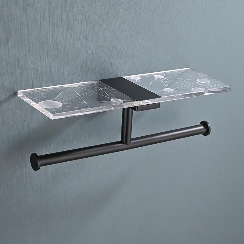 Brushed gold/Black Bathroom Paper Roll Holder Aluminum Wall-mounted Toilet Paper Rack Phone Holder Tissue Holder Acrylic Shelf