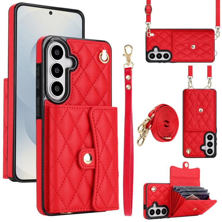 Crossbody Rhombic Wallet PU Leather Phone Case For Samsung Galaxy S26 Ultra 5G, Card Slot Anti-Fall Protective Cover