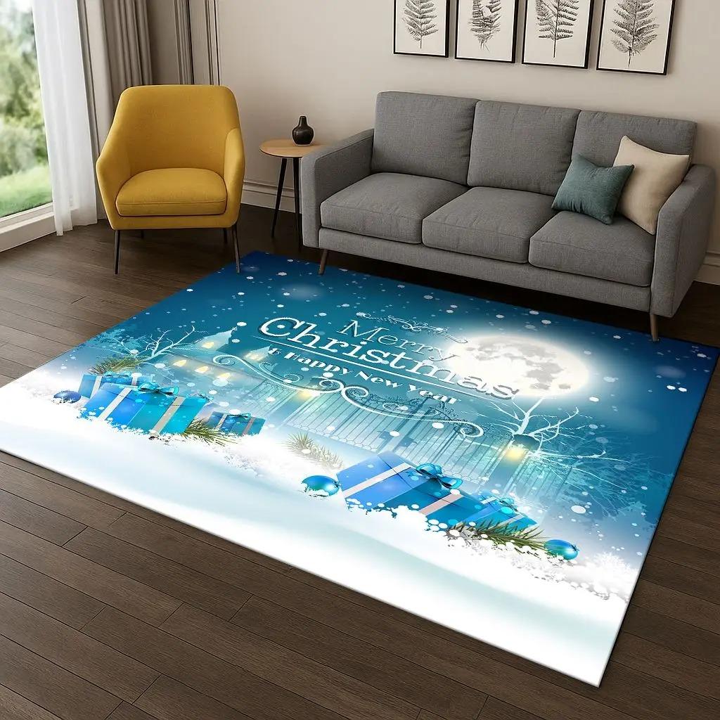 Коврики на рождественскую тематику с рисунком оленей и Санта-Клауса, противоскользящий коврик для пола для гостиной, фестивальный домашний декор, полиэстеровый ковер