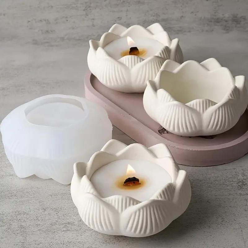 Форма для ароматерапевтической свечи в форме лотоса, сделанная своими руками, креативная силиконовая форма для подставки под стакан из гипса с полосатым узором, аксессуары