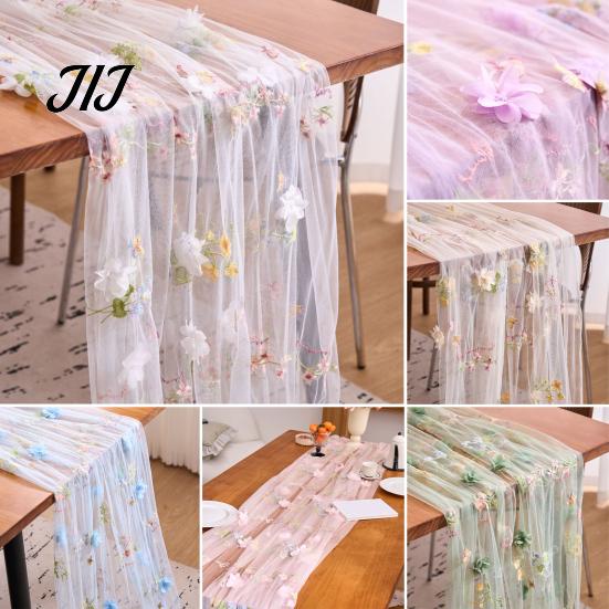 Baby Shower Tablecloth Lace Embroidery Floral Tablecloth, 3D Flower Tulle Sheer Table Cover, Seasonal Photography Backdrop Cloth Colorful for Wedding