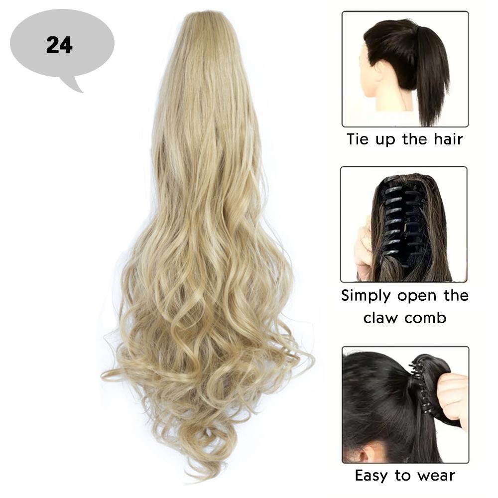 MERISIHAIR Synthetic 22 Inch Long Straight Claw Clip In Ponytail Extension Black Golden Brown Ponytail For Women