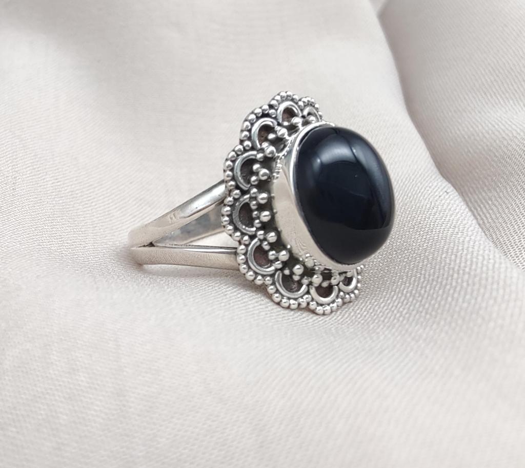 Black Onyx 925 Sterling Silver Ring: Vintage Boho Protection Jewelry