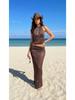 Сексуальные вязаные комплекты Прозрачный топ без спинки на шнуровке Пляжная юбка-миди Раздельный купальник Накидка 2025 Лето Женский наряд для вечеринки K167