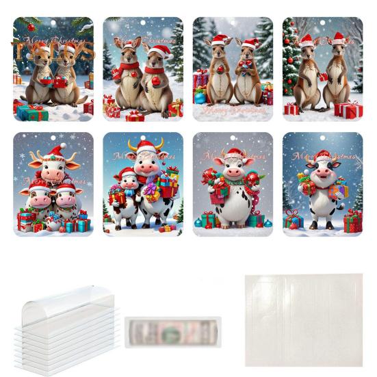 8 шт. рождественские украшения для держателей денег с двухсторонним скотчем, мультяшный узор, дизайн, рождественский декор, подвески