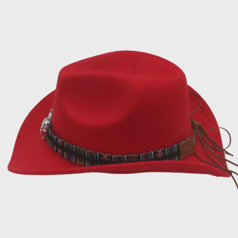Western Cowboy-Style Wool Felt Hat with Bull Head Accent - Tibetan-Inspired Autumn/Winter Jazz Hat