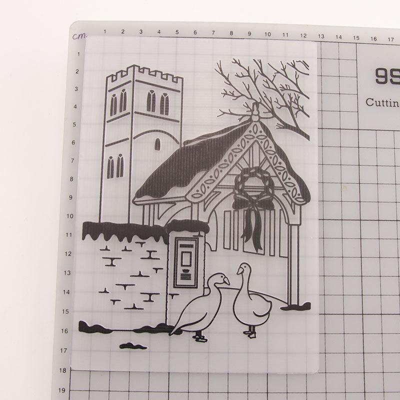 Кружевная линия на склоне холма, пластиковая папка с тиснением для DIY, скрапбукинг, альбом, декор для карт, художественный шаблон, деревенский дом