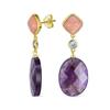 Elegant Jewelry Dusty Rose Crystal Accents Natural Briolette Purple Amethyst Faceted Oval Dangle Earrings for Women 14K Yellow Gold Plated