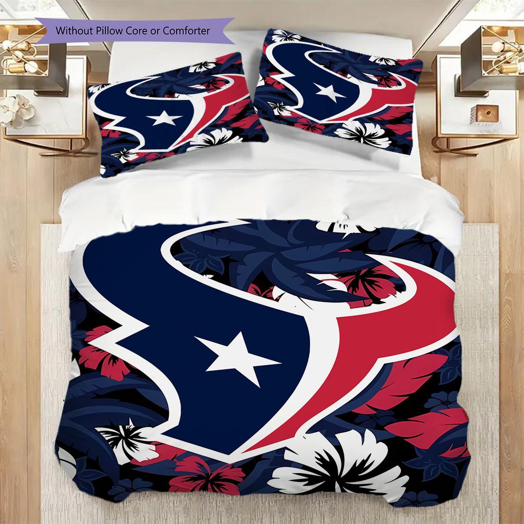 Houston Texans Pattern Bedding Quilt Set Quilt Cover Pillowcase Home Decoration Birthday Gift (1 * duvet cover + 2 * pillowcase, without core)