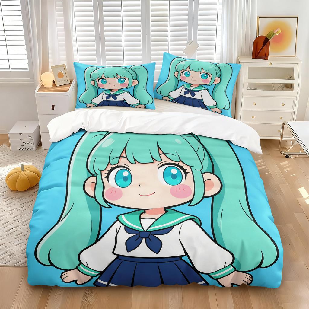 Hatsune Miku Futuristic Tech Suit Duvet Cover Set Anime Sci-Fi Bedding with Pillowcases Gaming Room Teens Bedroom Decor Gift