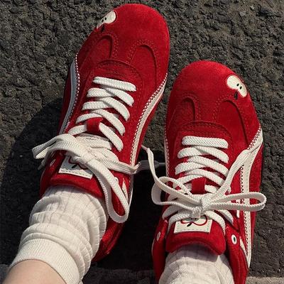 Кожаная версия красные женские ретро универсальные спортивные повседневные туфли-балетки дышащие, легкие и модные