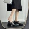 Fashion Fashion Square Toe Rivet Cross Strap Mary Janes Women Pumps Spring Autumn Leather 4.5cm Thick Heeled Punk Loafers Girls Shoes