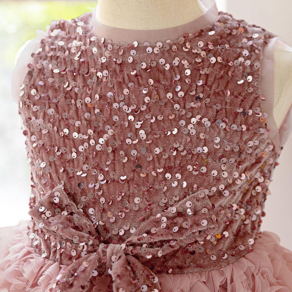 Платье принцессы для вечеринки с пайетками и лоскутной отделкой в виде роз для девочек