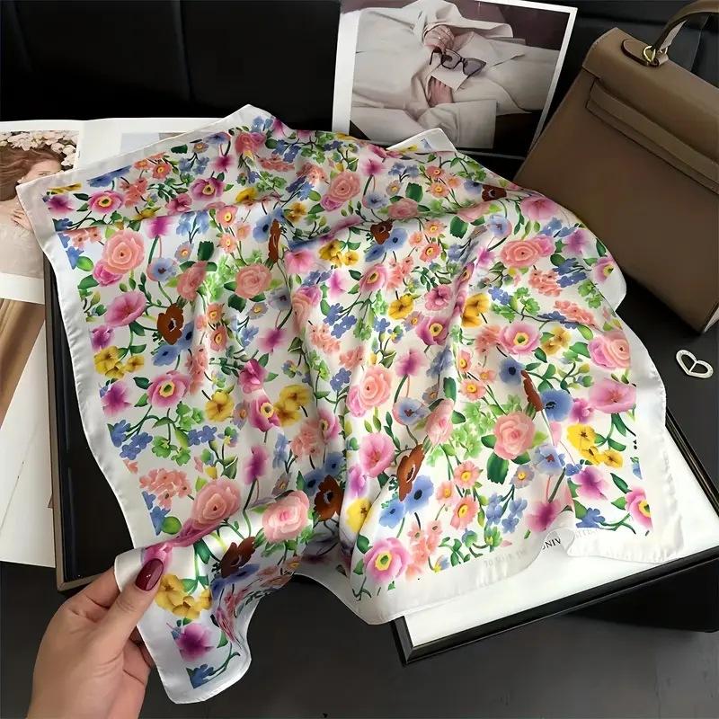 Luxury Print Satin Silk Square Scarf for Women Shawl Hijab Neckerchief Female Hair Ribbon Headband Fashion Wrap Bandana