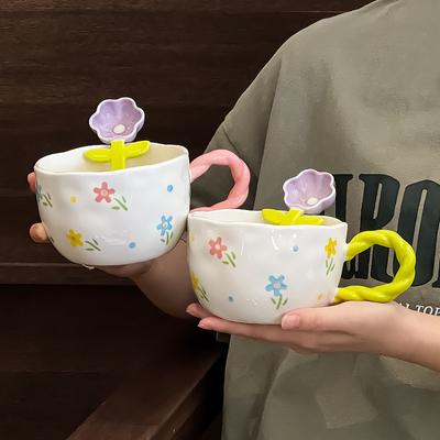 Керамическая кружка 'Сердце' для девочек, дизайнерская, оригинальная, с ручной росписью, рельефная, большой вместимости, чашка для воды, чашка для завтрака, для молока