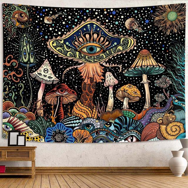 Hippie Mushroom Tapestry Psychedelic Eyes Tapestries Trippy Sea Peacock Bohemian Wall Hanging Decor Abstract Ocean Beach Towel
