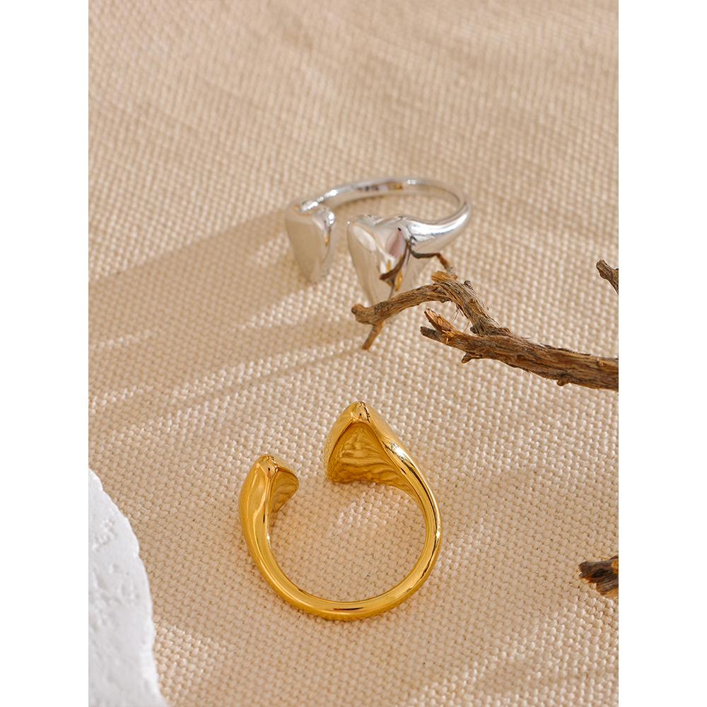 Yhpup Stainless Steel Heart Chic Open Ring Women Unique Fashion Adjustable 18k & Platinum Plated Jewelry Exquisite metal