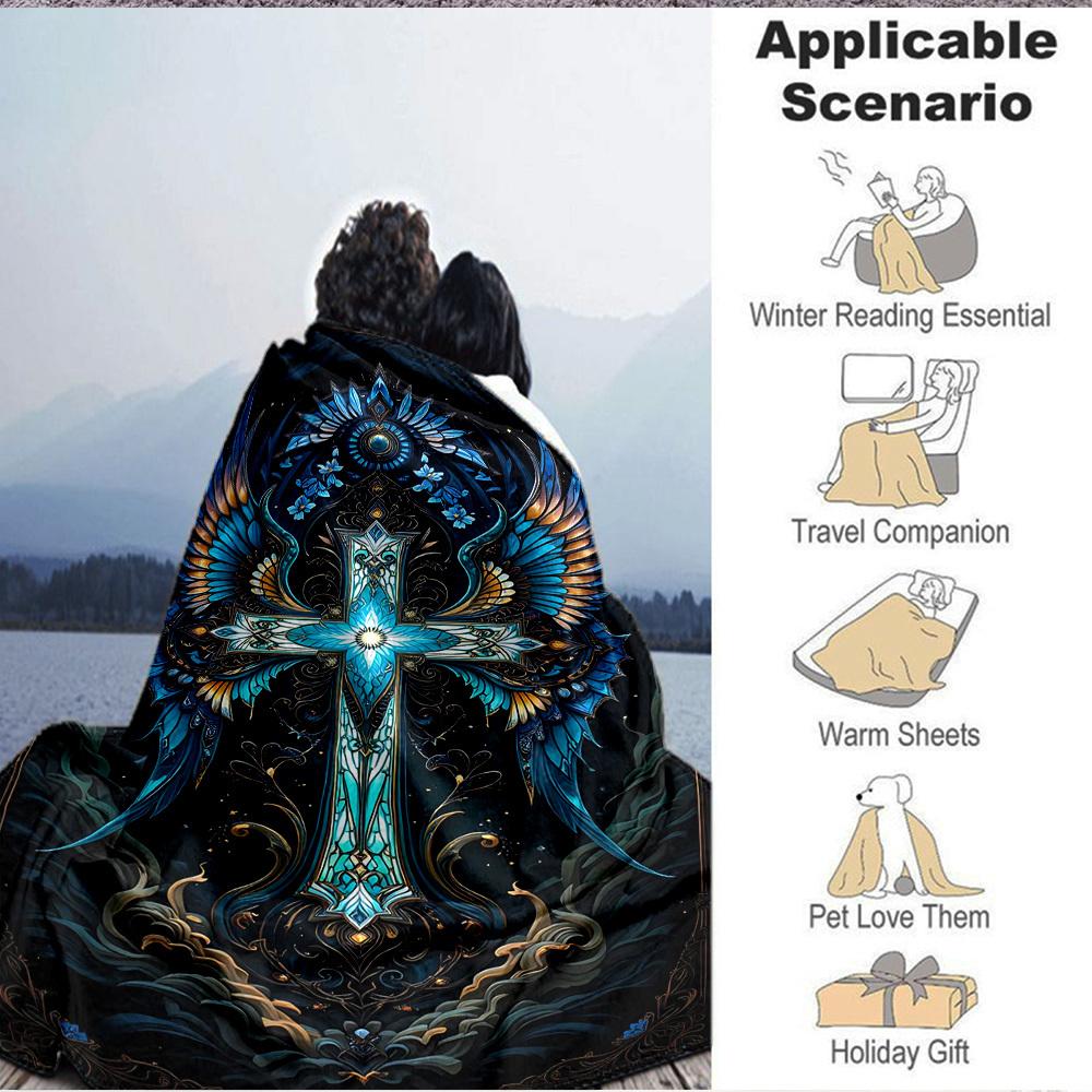 1pc Gothic Cross Blanket Lightweight Flannel Blanket Throw Blanket For Sofa, Bed, Travel, Camping yy2509026182