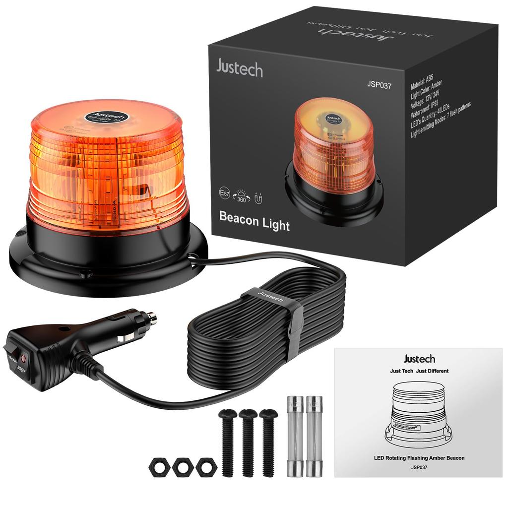 Justech Вращающийся светильник, совместимый с 12/24 В, 40 Вт, 40 светодиодов высокой яркости, освещение на 360 градусов, магнитный, удлинитель 5 м, оранжевый