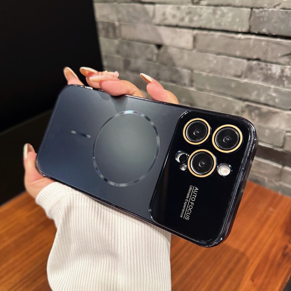 Роскошное Большое Стеклянное Окно для Чехла Magsafe Для iPhone 17 16 15 14 Pro Max 16Promax Покрытие Магнитная Беспроводная Зарядка Чехол