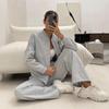 Womens Casual 2-Piece Set: Solid Color Long Sleeve Zip-Up Jacket Elastic Waist Pants Streetwear 2025