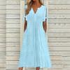 Women's Fashion Casual Solid Color Round Neck Button Off Shoulder Short Sleeve Pocket Dress