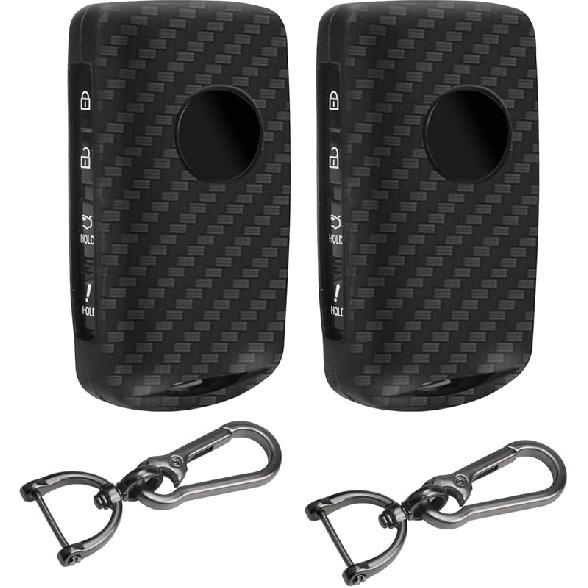 2Pcs 4 Buttons Silicone Rubber Key Fob Cover Compatible With 2025 2024 Mazda 3 6 CX-3 CX-5 CX-9 CX-30 CX-50 CX-90 MX-5 Miata MX-30 EV Carbon Fiber