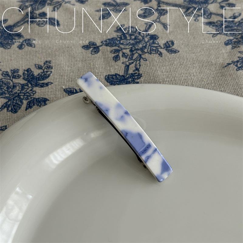 Заколка для волос из ацетата с узором в виде акулы в китайском стиле в сине-белом фарфоре