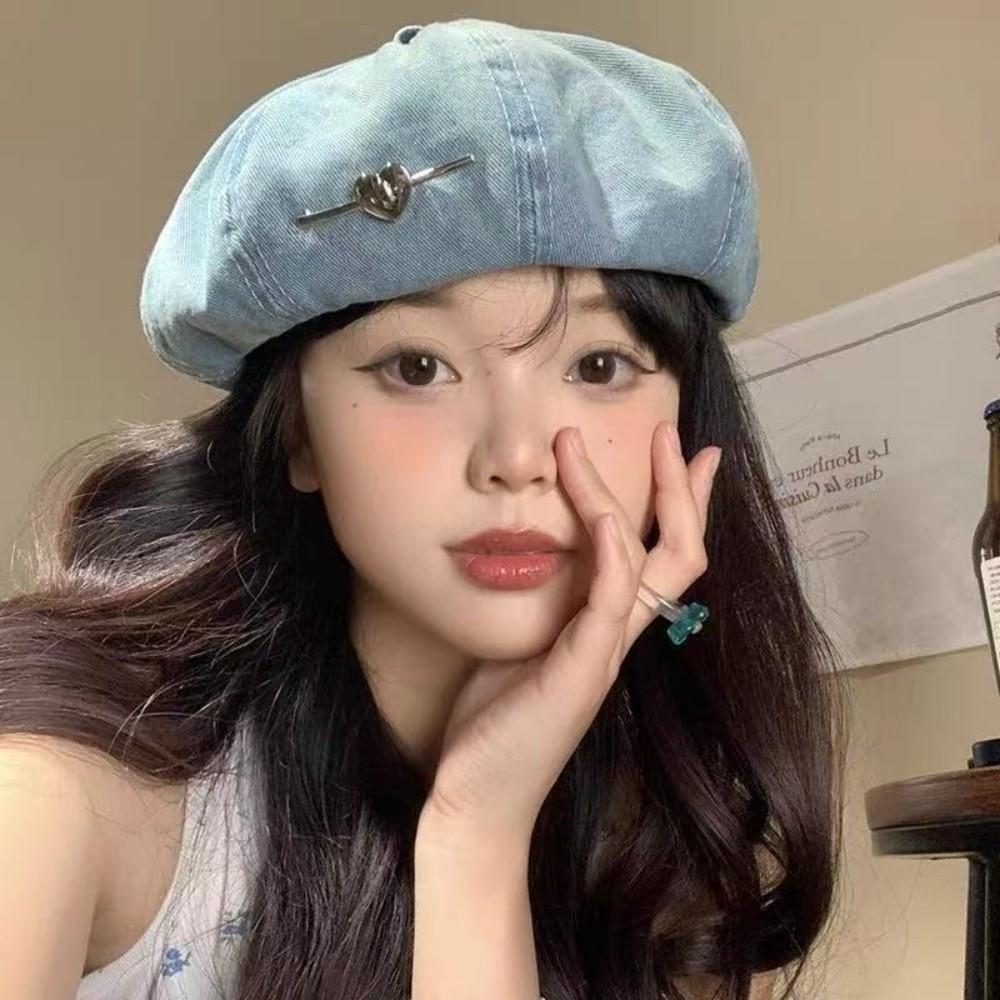 Шляпа-берет художника без полей, регулируемая, из стираного денима, восьмиугольная, повседневная, для женщин и девочек