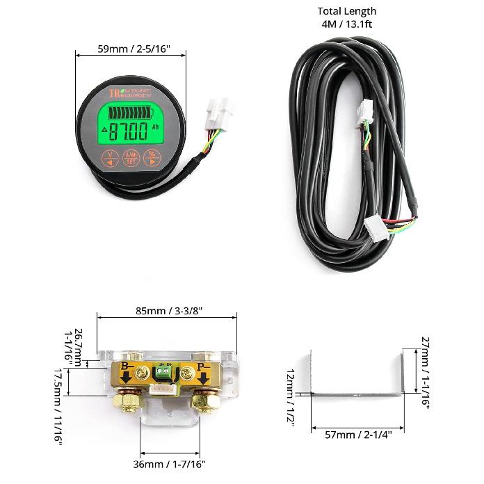 QWORK Battery Monitor Voltmeter Ammeter, Voltage Range 8V-80V and up to 500A, Voltage Current Meter with 13 ft  Cable