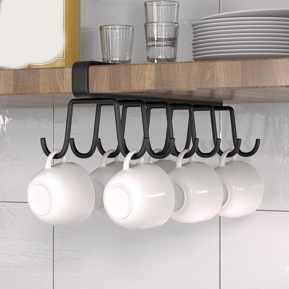 Punch-free 12 Hooks Cup Holder Black/White Under Cabinet Storage Rack  Kitchen