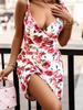 Летнее женское платье без рукавов с цветочным принтом и оборками, облегающее платье с v-образным вырезом и повязкой, повседневный короткий сарафан, женский пляжный мини-ремешок, Vestidos