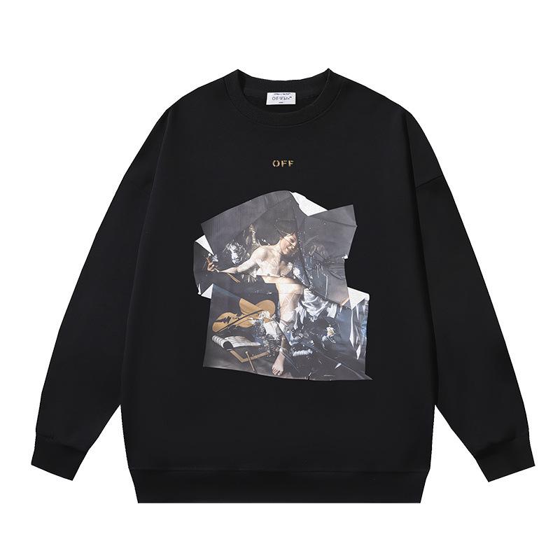 1273 Off-White New Oil Painting Pleated Art Printed Men's and Women's Round Neck Hoodies for Autumn and Winter 2026