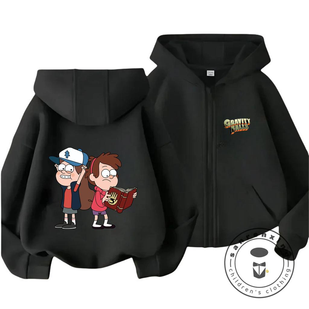 Outdoor Winter Vintage Wash Gravity Falls Zip Hoodie Children Retro Hooded Jacket