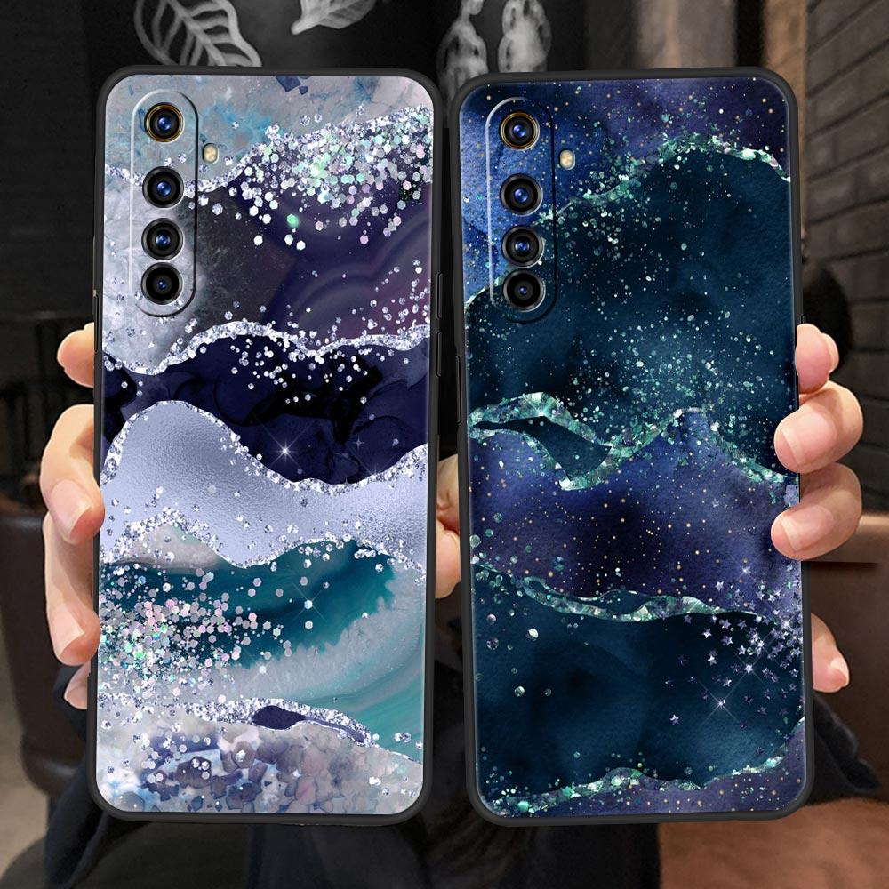 Темно-синий блестящий агатовый мраморный чехол для телефона Realme GT Neo 2 3 Realme 9 8 5G 7 6 GT2 Pro Plus 9i 8i C21Y C3 C11 C25 C35