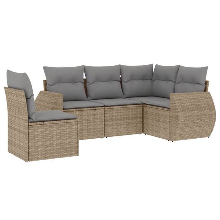 VidaXL Salon de Jardin avec Coussins 5 pcs, Canapés de Terrasse, Ensemble de Meubles de Patio, Mobilier d'Extérieur, Beige 3221368