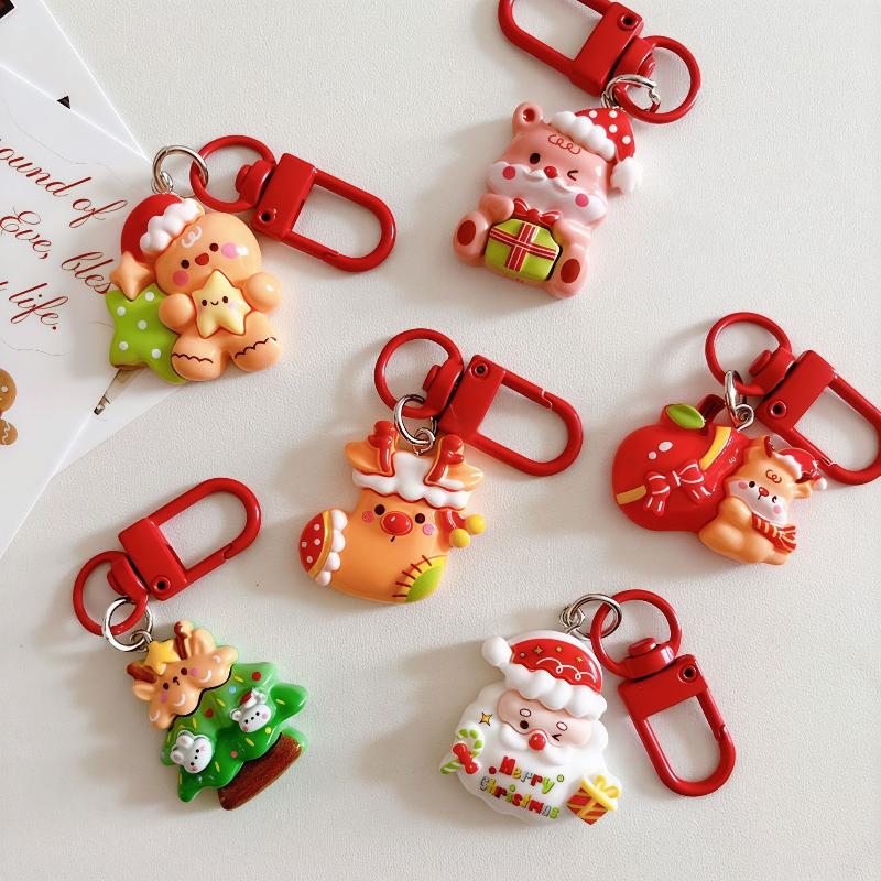 Cartoon Christmas Keychain Cute Santa Claus Christmas Tree Pendant Keyring Backpack Headphone Case Hanging Decoration Gifts