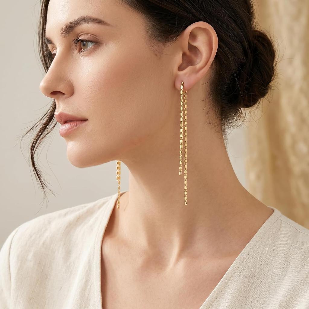 Chain Duster Earrings for Women Gold Long Dangle Drop Earrings Lightweight Trendy Chain Earrings Fashion Jewelry Accessories Ideal Present for Daily