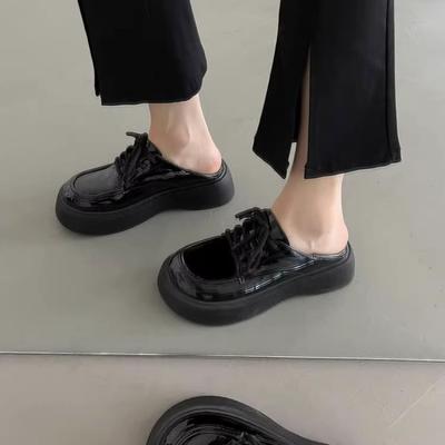 Женские туфли на платформе, весенние новинки, туфли на толстом каблуке, одинарные туфли, черные туфли из маленькой кожи