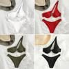 2Pcs/Set Women Sexy Bikini Set Solid Color One-shoulder Bra High Waist Briefs