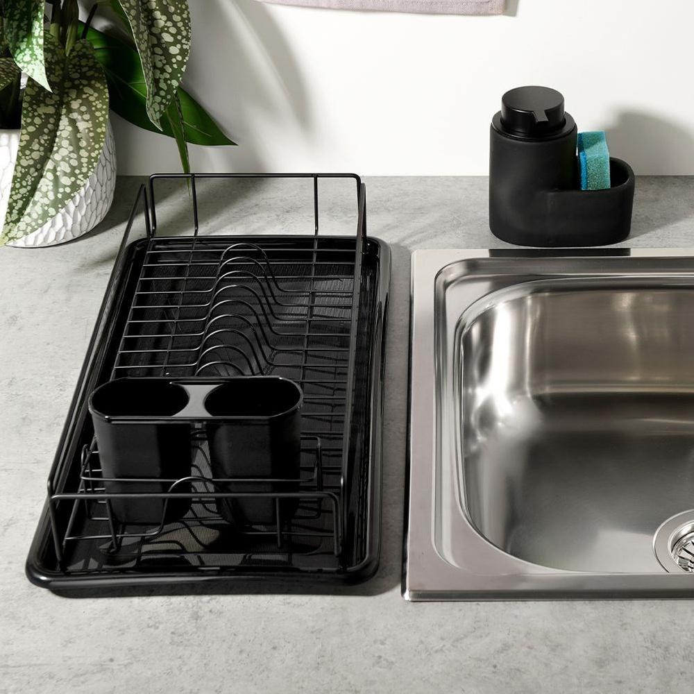 Black dish drying rack 50x24x9 cm