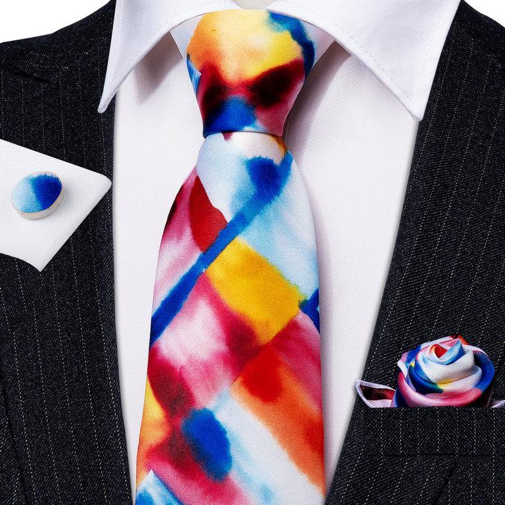 Barry.Wang Галстук Носовой платок Набор запонок для мужчин Галстуки Желтый Синий Формальный Повседневный