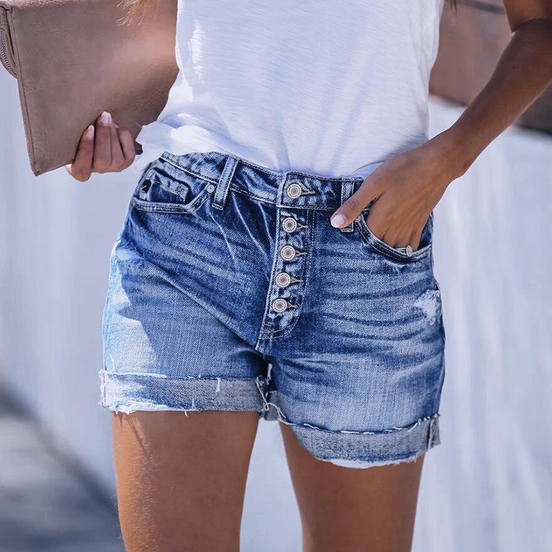 Эластичные женские джинсовые шорты с дырками