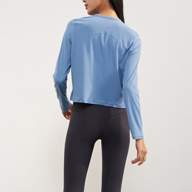 Осенне-зимняя одежда телесного цвета для йоги с длинным рукавом и коротким круглым вырезом, одежда для фитнеса, для отдыха на открытом воздухе, свободные спортивные топы