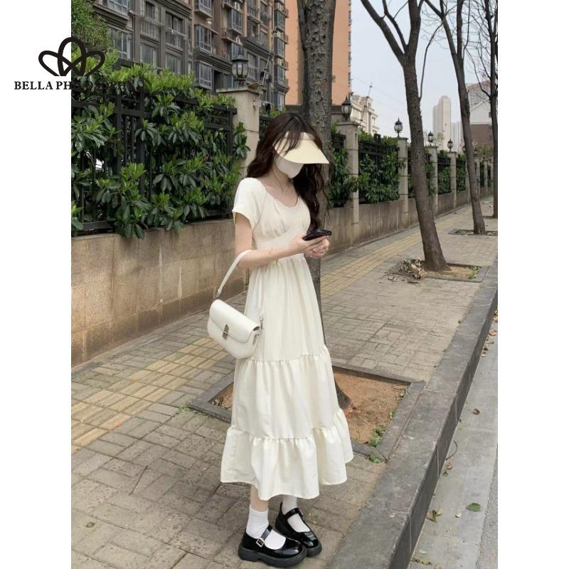 Летнее платье высокого качества в стиле ретро во французском стиле, нежное темпераментное платье, однотонное, простое, тонкое, с узкой талией, с узкой талией